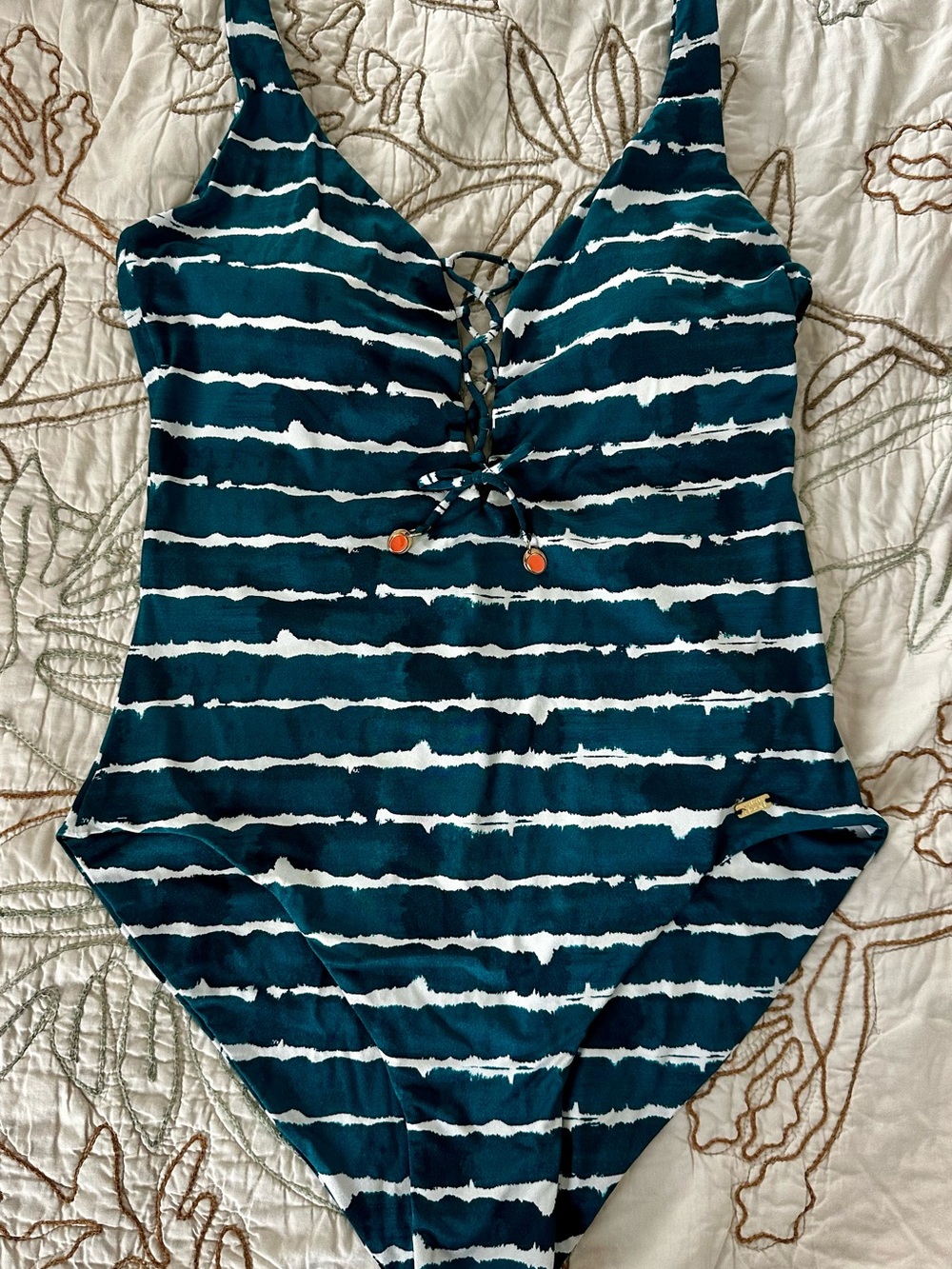 Banana Moon Teal Tie Dye Lace-Up One-Piece Swimsuit